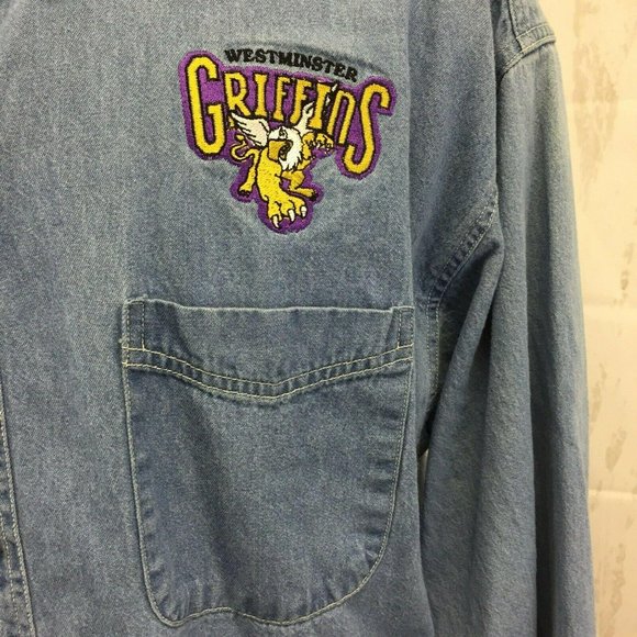 Westminster College Griffins Mens Denim Shirt 2XL Utah Embroidered Port Authorit - Picture 4 of 12